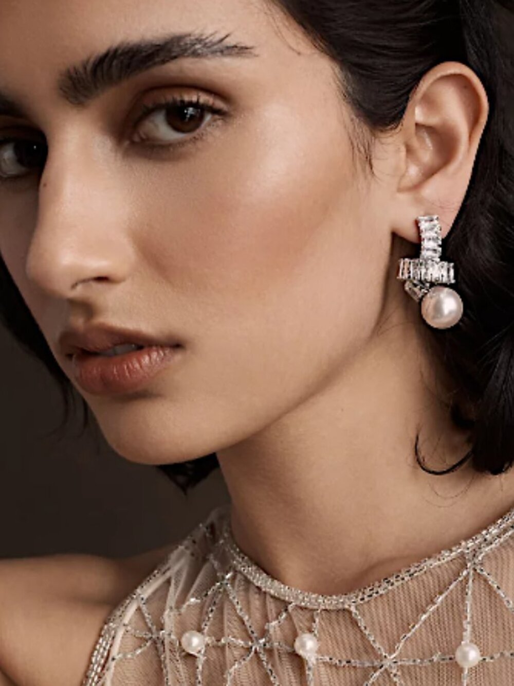 NEW Anthropologie BHLDN Gemelli Pearl Rhinestone Silver Twist Earrings